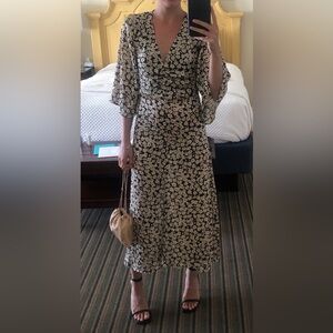 Zara Black and Cream Floral Long Sleeve Dress